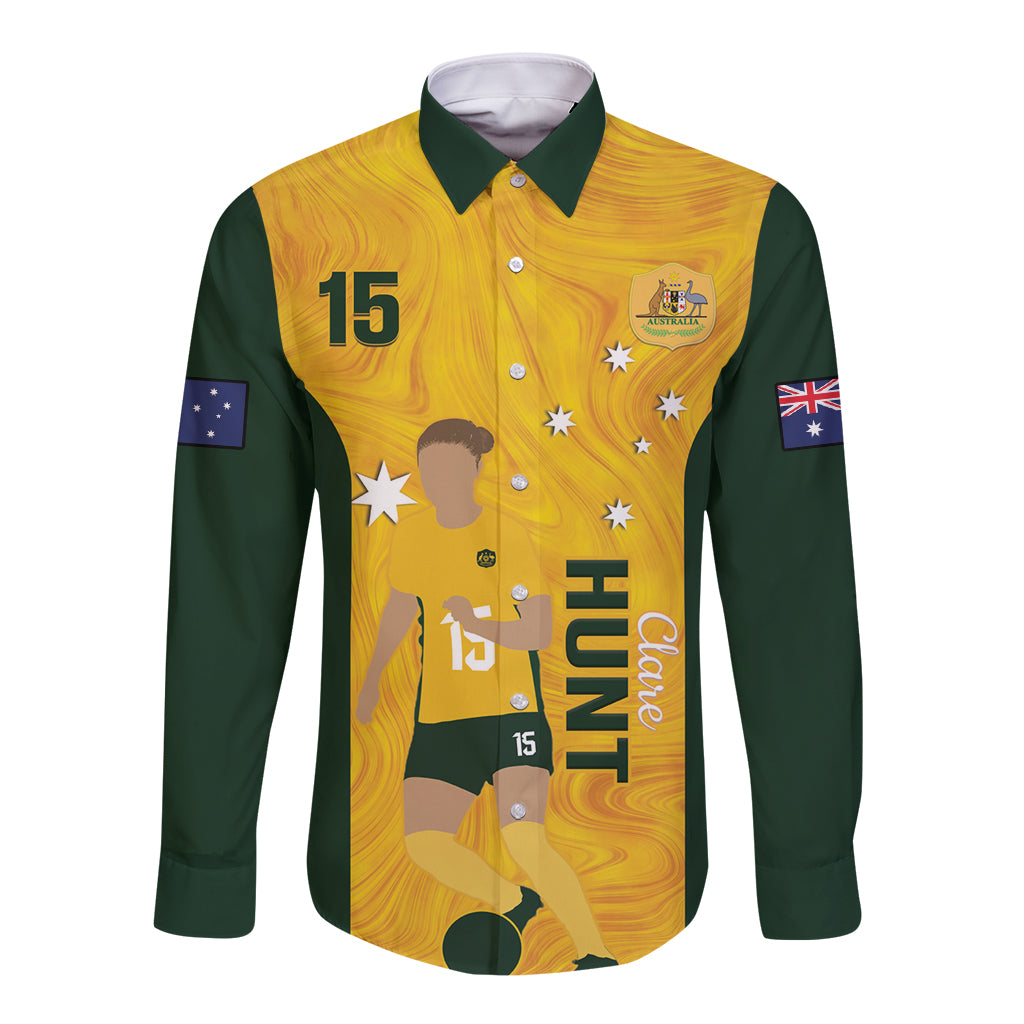 Australia Soccer Long Sleeve Button Shirt Clare Hunt Matildas Gold Version