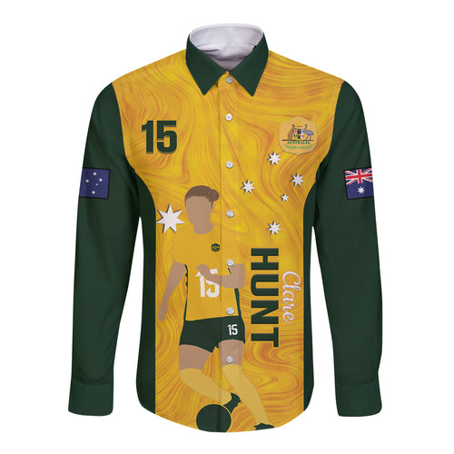 Australia Soccer Long Sleeve Button Shirt Clare Hunt Matildas Gold Version