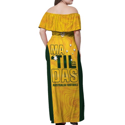Australia Soccer Off Shoulder Maxi Dress Clare Hunt Matildas Gold Version