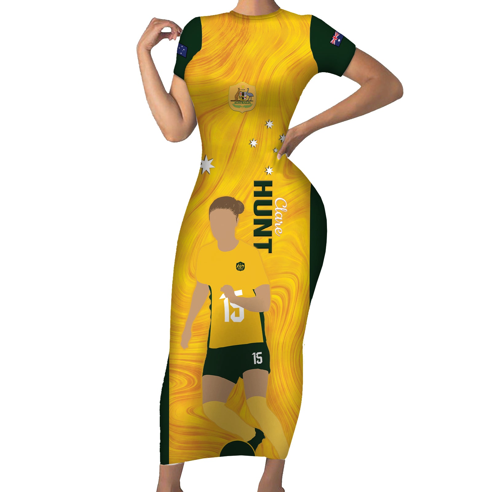 Australia Soccer Short Sleeve Bodycon Dress Clare Hunt Matildas Gold Version