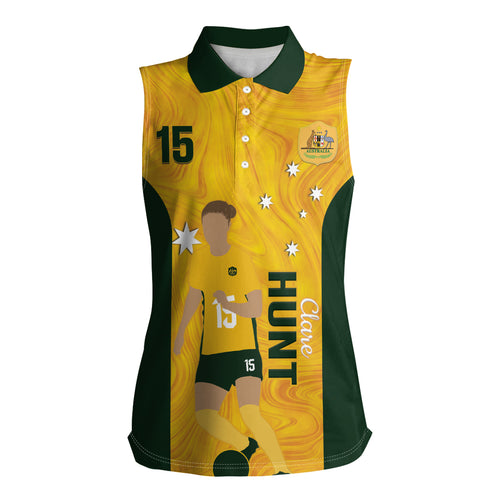 Australia Soccer Women Sleeveless Polo Shirt Clare Hunt Matildas Gold Version