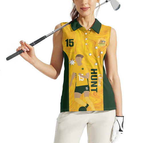 Australia Soccer Women Sleeveless Polo Shirt Clare Hunt Matildas Gold Version
