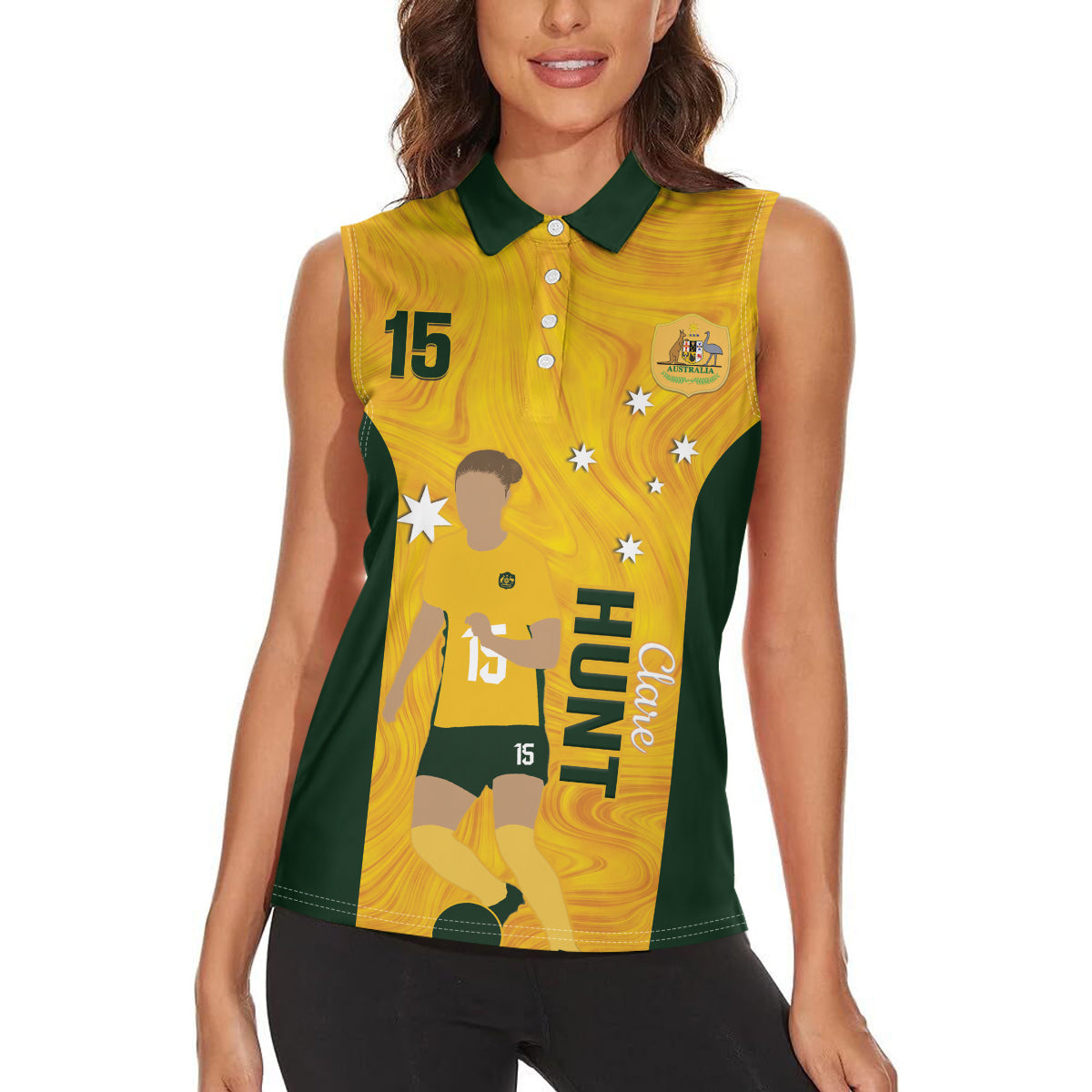 Australia Soccer Women Sleeveless Polo Shirt Clare Hunt Matildas Gold Version