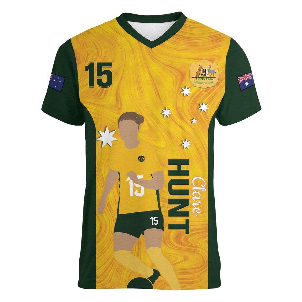 Australia Soccer Women V-Neck T-Shirt Clare Hunt Matildas Gold Version