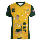 Australia Soccer Women V-Neck T-Shirt Clare Hunt Matildas Gold Version