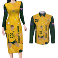 Australia Soccer Couples Matching Long Sleeve Bodycon Dress and Long Sleeve Button Shirt Cooney Cross Matildas Gold Version
