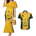 Australia Soccer Couples Matching Mermaid Dress and Hawaiian Shirt Cooney Cross Matildas Gold Version