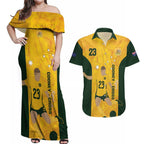 Australia Soccer Couples Matching Off Shoulder Maxi Dress and Hawaiian Shirt Cooney Cross Matildas Gold Version