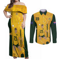 Australia Soccer Couples Matching Off Shoulder Maxi Dress and Long Sleeve Button Shirt Cooney Cross Matildas Gold Version