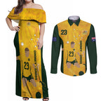 Australia Soccer Couples Matching Off Shoulder Maxi Dress and Long Sleeve Button Shirt Cooney Cross Matildas Gold Version
