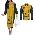 Australia Soccer Couples Matching Off The Shoulder Long Sleeve Dress and Long Sleeve Button Shirt Cooney Cross Matildas Gold Version