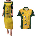 Australia Soccer Couples Matching Puletasi and Hawaiian Shirt Cooney Cross Matildas Gold Version