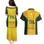 Australia Soccer Couples Matching Puletasi and Hawaiian Shirt Cooney Cross Matildas Gold Version