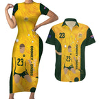 Australia Soccer Couples Matching Short Sleeve Bodycon Dress and Hawaiian Shirt Cooney Cross Matildas Gold Version