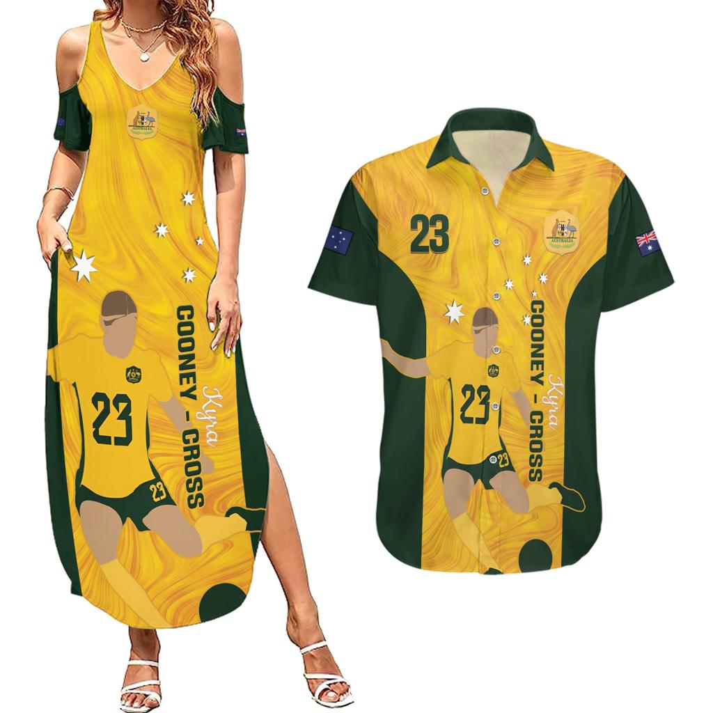 Australia Soccer Couples Matching Summer Maxi Dress and Hawaiian Shirt Cooney Cross Matildas Gold Version