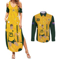 Australia Soccer Couples Matching Summer Maxi Dress and Long Sleeve Button Shirt Cooney Cross Matildas Gold Version