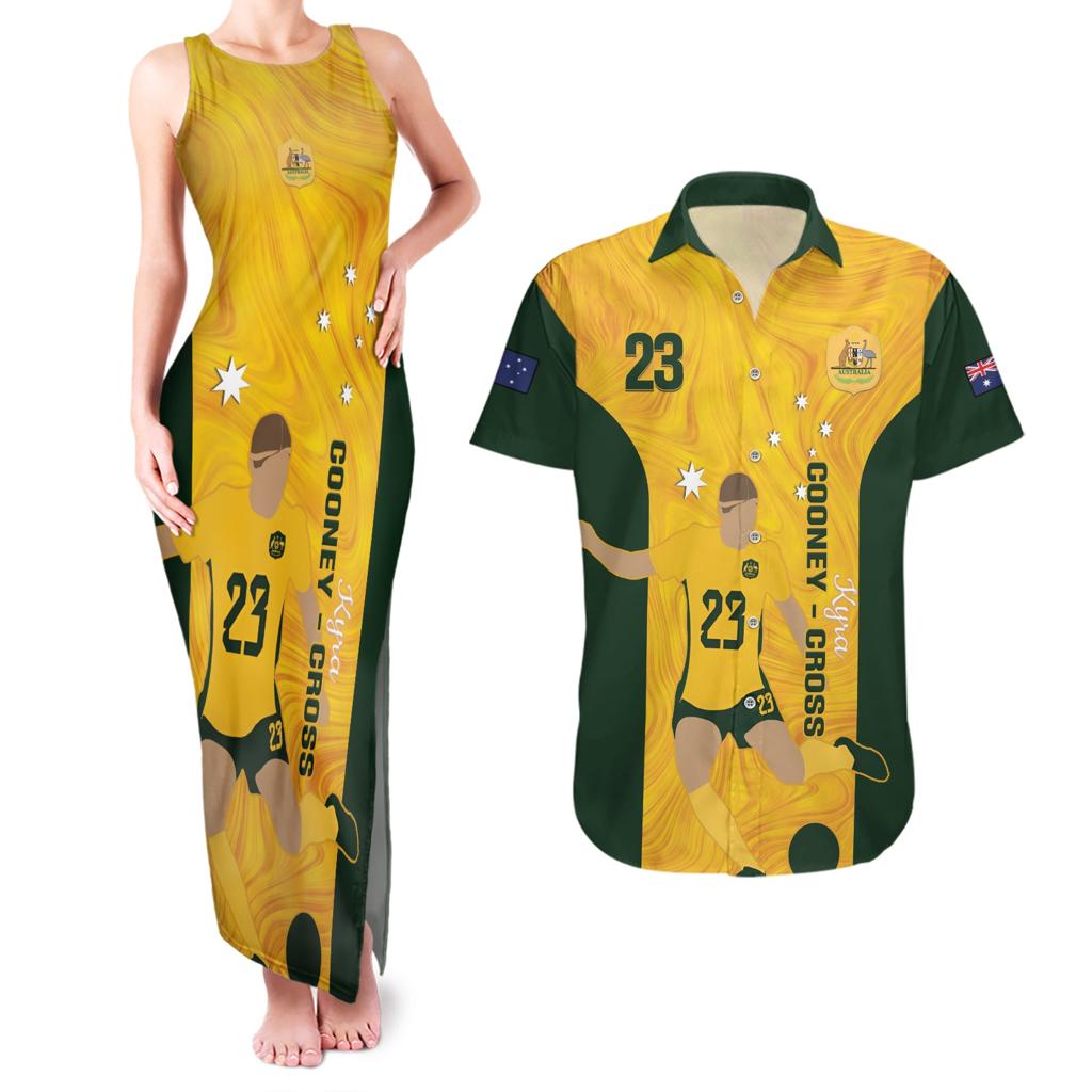 Australia Soccer Couples Matching Tank Maxi Dress and Hawaiian Shirt Cooney Cross Matildas Gold Version