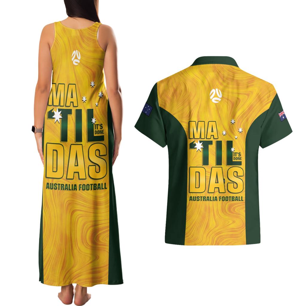 Australia Soccer Couples Matching Tank Maxi Dress and Hawaiian Shirt Cooney Cross Matildas Gold Version