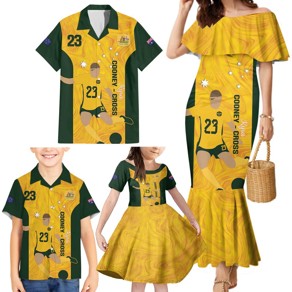 Australia Soccer Family Matching Mermaid Dress and Hawaiian Shirt Cooney Cross Matildas Gold Version