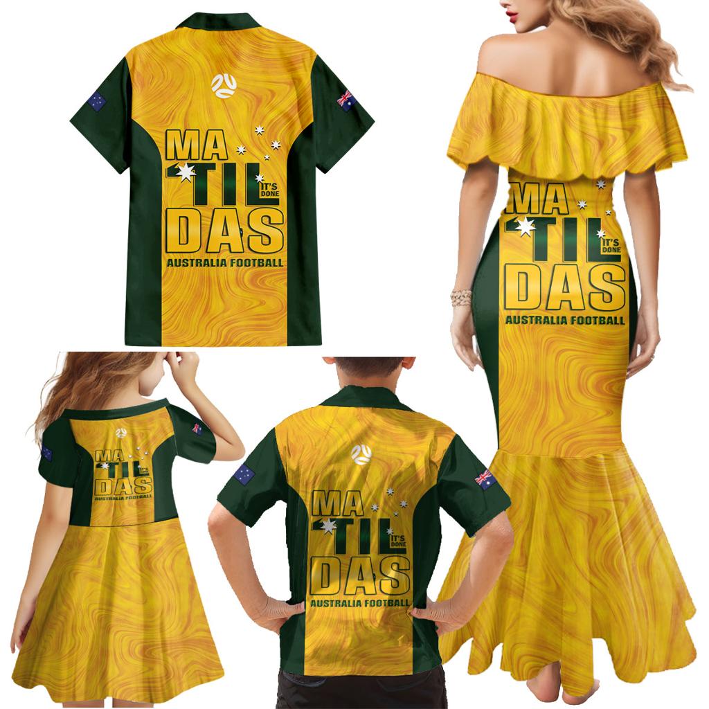 Australia Soccer Family Matching Mermaid Dress and Hawaiian Shirt Cooney Cross Matildas Gold Version