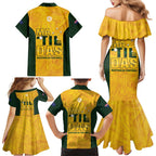 Australia Soccer Family Matching Mermaid Dress and Hawaiian Shirt Cooney Cross Matildas Gold Version