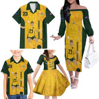 Australia Soccer Family Matching Off The Shoulder Long Sleeve Dress and Hawaiian Shirt Cooney Cross Matildas Gold Version