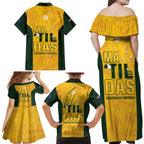 Australia Soccer Family Matching Off Shoulder Maxi Dress and Hawaiian Shirt Cooney Cross Matildas Gold Version