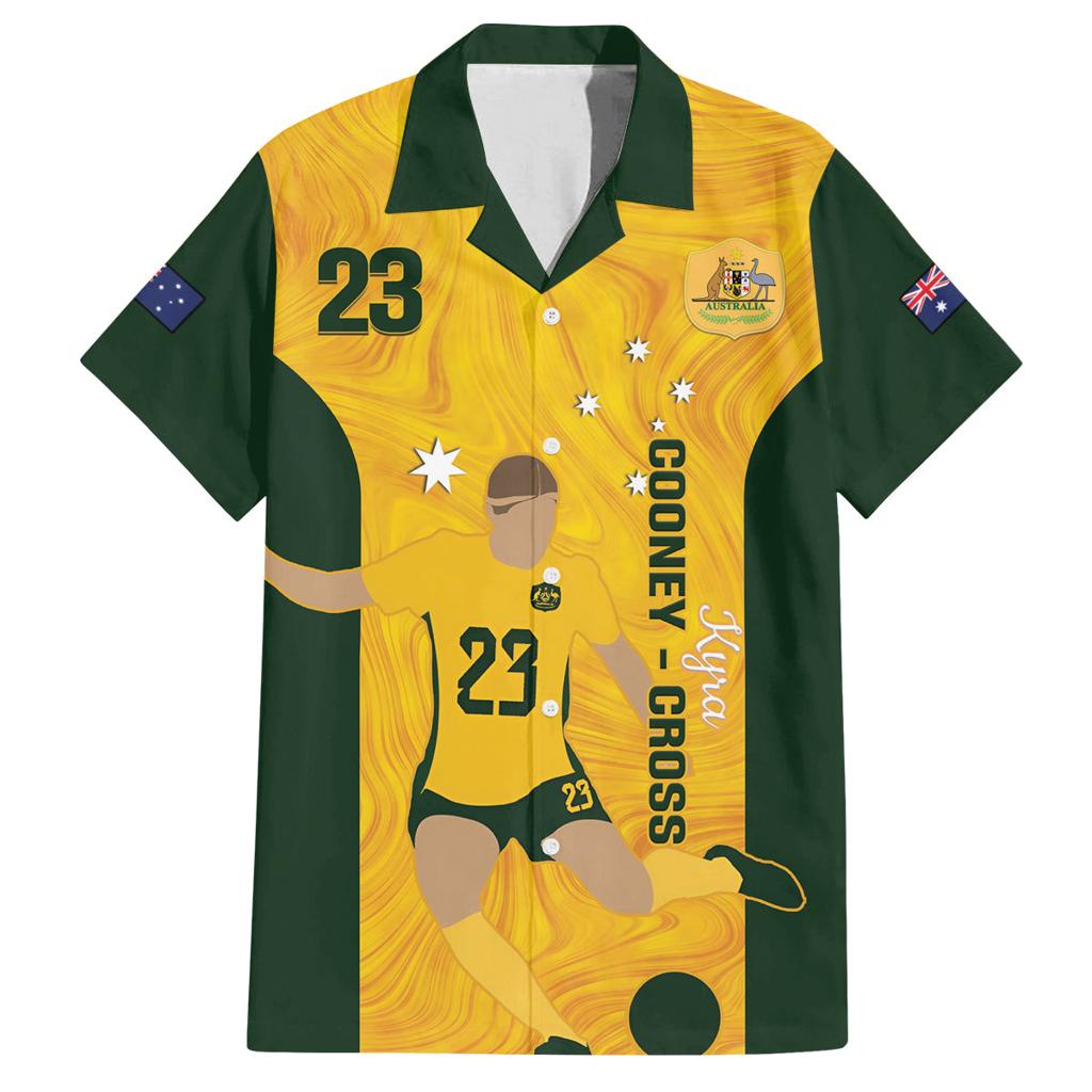 Australia Soccer Family Matching Off Shoulder Short Dress and Hawaiian Shirt Cooney Cross Matildas Gold Version