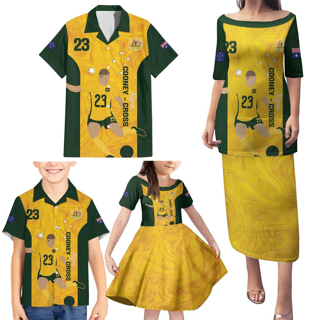 Australia Soccer Family Matching Puletasi and Hawaiian Shirt Cooney Cross Matildas Gold Version