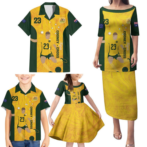 Australia Soccer Family Matching Puletasi and Hawaiian Shirt Cooney Cross Matildas Gold Version