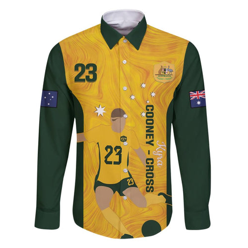 Australia Soccer Family Matching Short Sleeve Bodycon Dress and Hawaiian Shirt Cooney Cross Matildas Gold Version