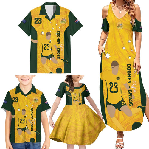 Australia Soccer Family Matching Summer Maxi Dress and Hawaiian Shirt Cooney Cross Matildas Gold Version