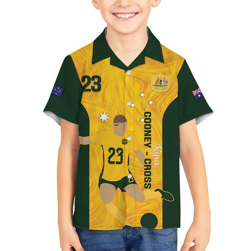 Australia Soccer Family Matching Summer Maxi Dress and Hawaiian Shirt Cooney Cross Matildas Gold Version