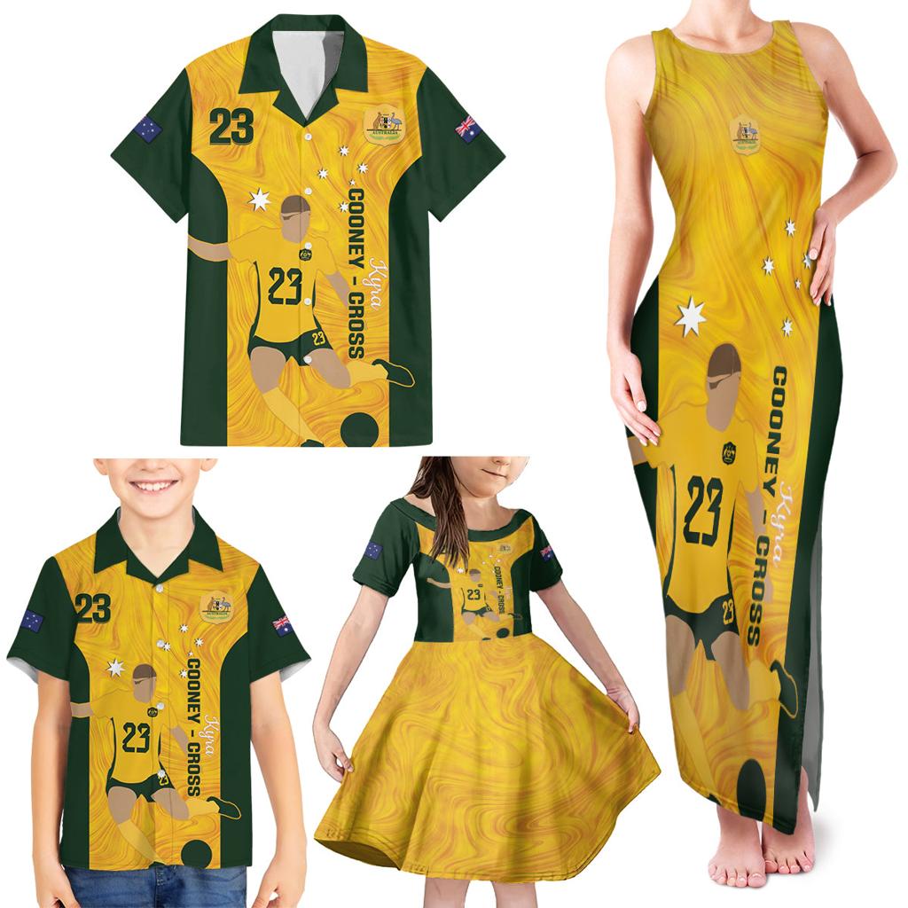 Australia Soccer Family Matching Tank Maxi Dress and Hawaiian Shirt Cooney Cross Matildas Gold Version