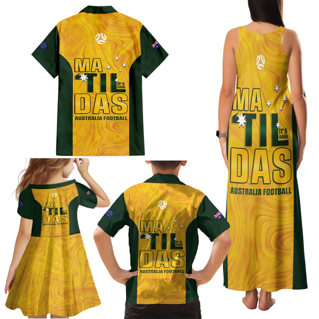 Australia Soccer Family Matching Tank Maxi Dress and Hawaiian Shirt Cooney Cross Matildas Gold Version