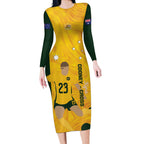 Australia Soccer Long Sleeve Bodycon Dress Cooney Cross Matildas Gold Version