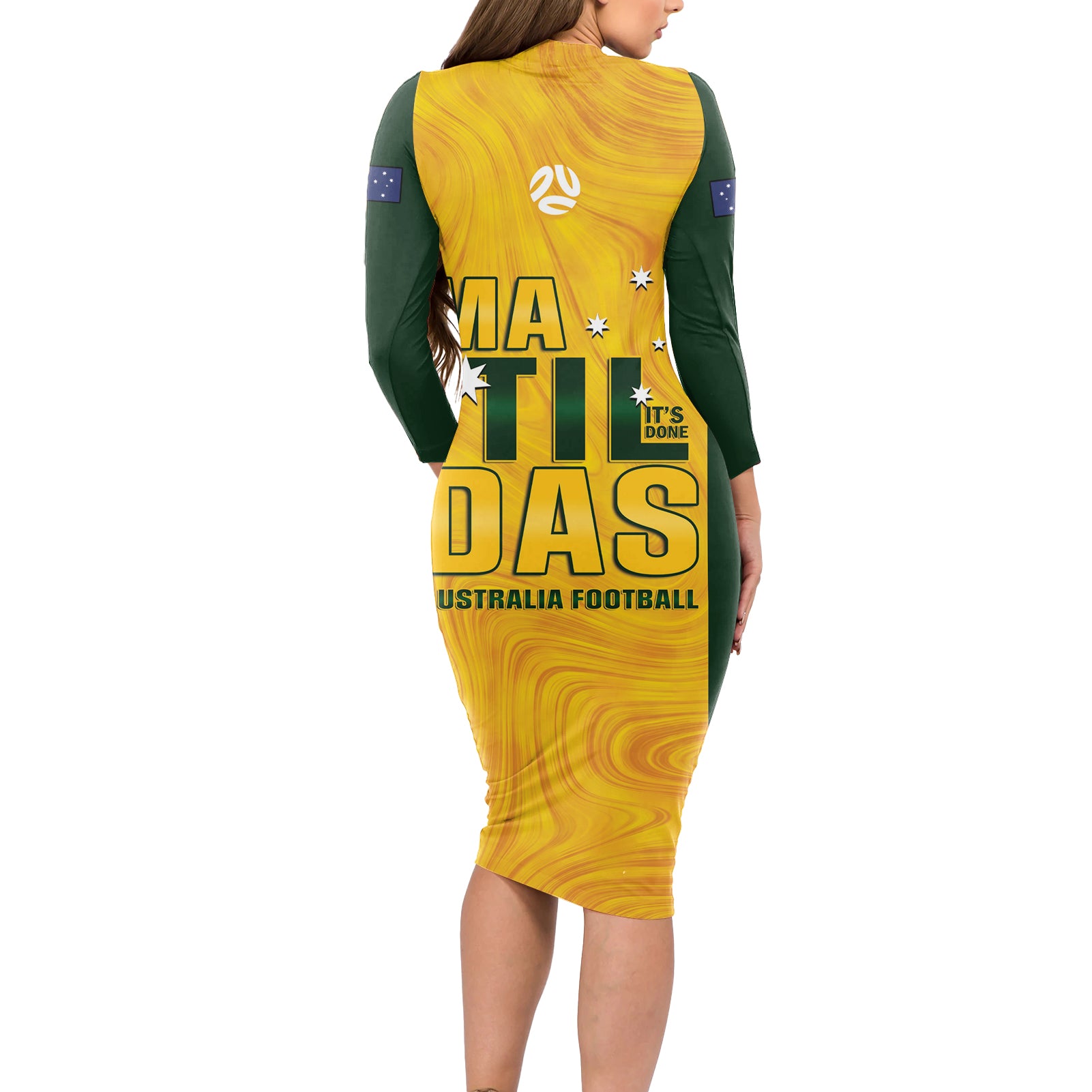 Australia Soccer Long Sleeve Bodycon Dress Cooney Cross Matildas Gold Version