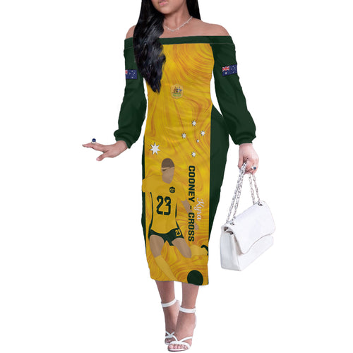Australia Soccer Off The Shoulder Long Sleeve Dress Cooney Cross Matildas Gold Version