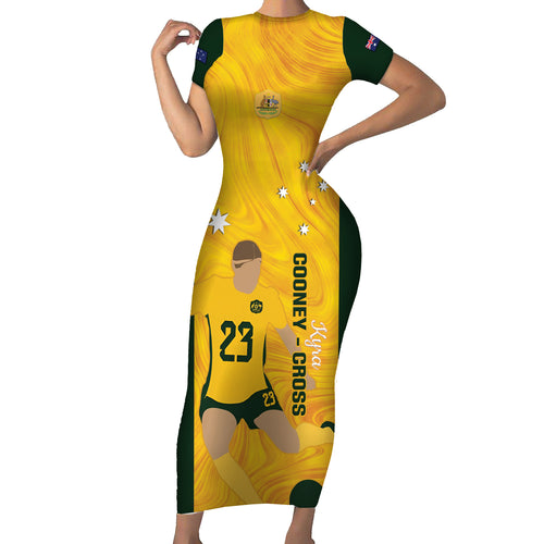 Australia Soccer Short Sleeve Bodycon Dress Cooney Cross Matildas Gold Version