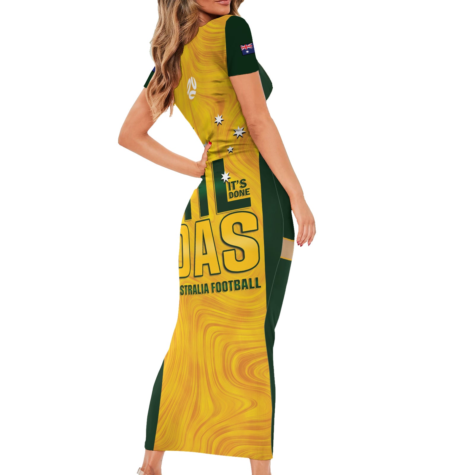 Australia Soccer Short Sleeve Bodycon Dress Cooney Cross Matildas Gold Version