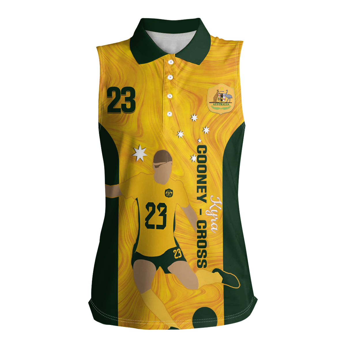 Australia Soccer Women Sleeveless Polo Shirt Cooney Cross Matildas Gold Version