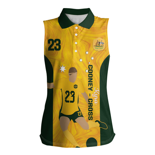 Australia Soccer Women Sleeveless Polo Shirt Cooney Cross Matildas Gold Version