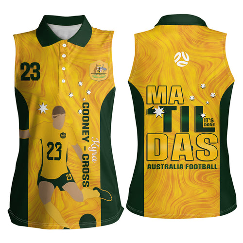Australia Soccer Women Sleeveless Polo Shirt Cooney Cross Matildas Gold Version