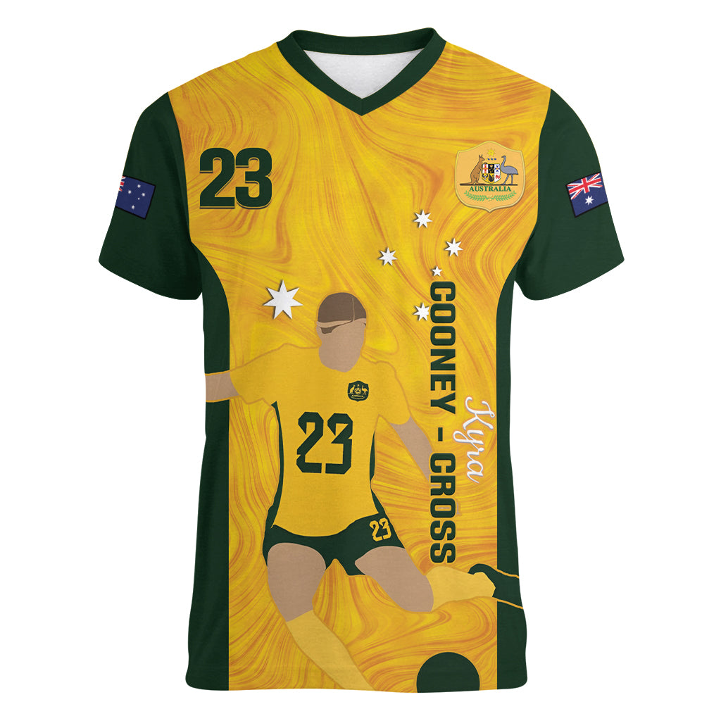 Australia Soccer Women V-Neck T-Shirt Cooney Cross Matildas Gold Version
