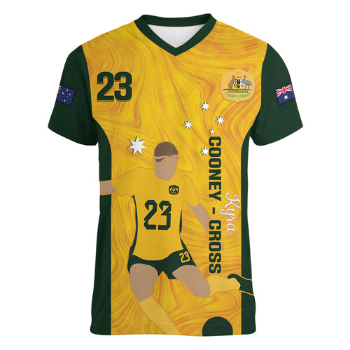 Australia Soccer Women V-Neck T-Shirt Cooney Cross Matildas Gold Version