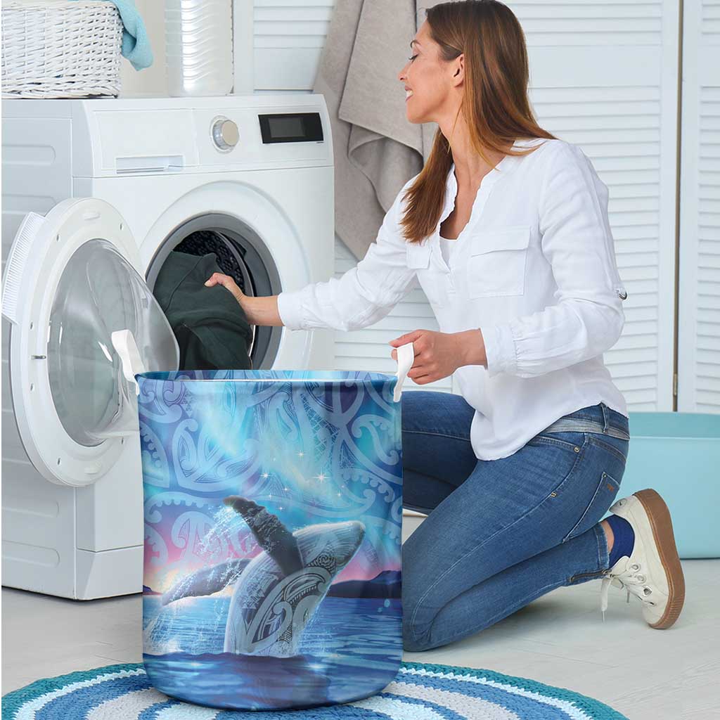 New Zealand Matariki Humpback Whale Laundry Basket Paikea Maori New Year Blue Galaxy