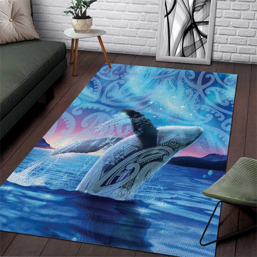 New Zealand Matariki Humpback Whale Area Rug Paikea Maori New Year Blue Galaxy