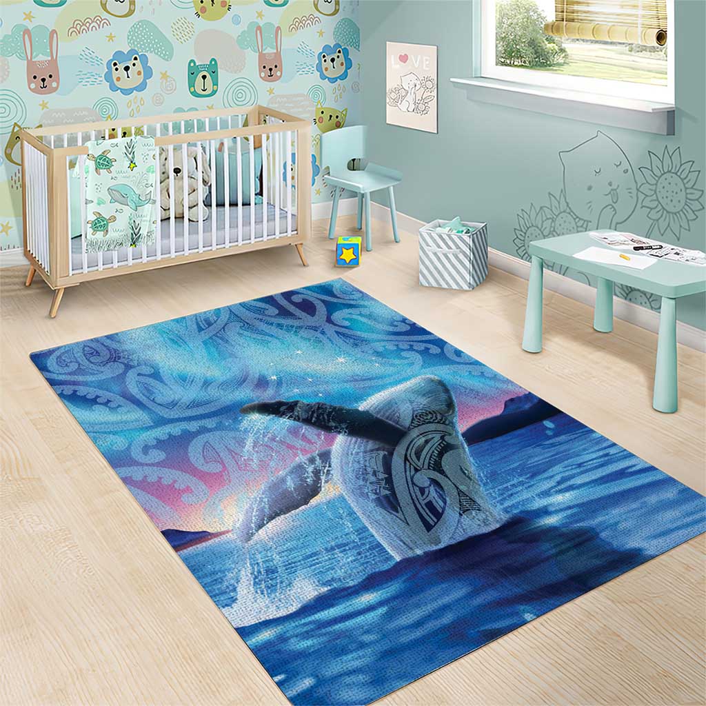 New Zealand Matariki Humpback Whale Area Rug Paikea Maori New Year Blue Galaxy