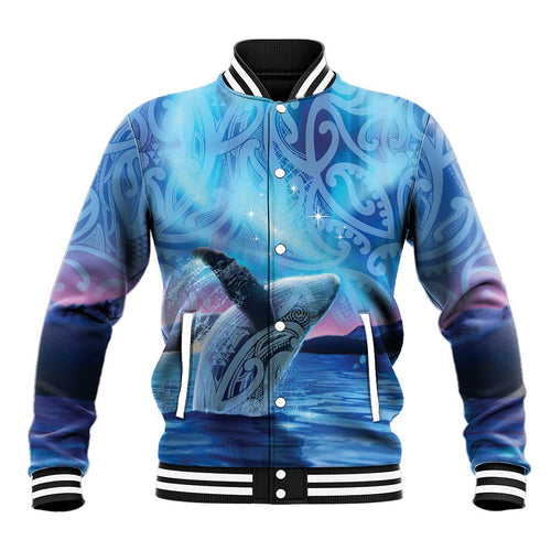 New Zealand Matariki Humpback Whale Baseball Jacket Paikea Maori New Year Blue Galaxy