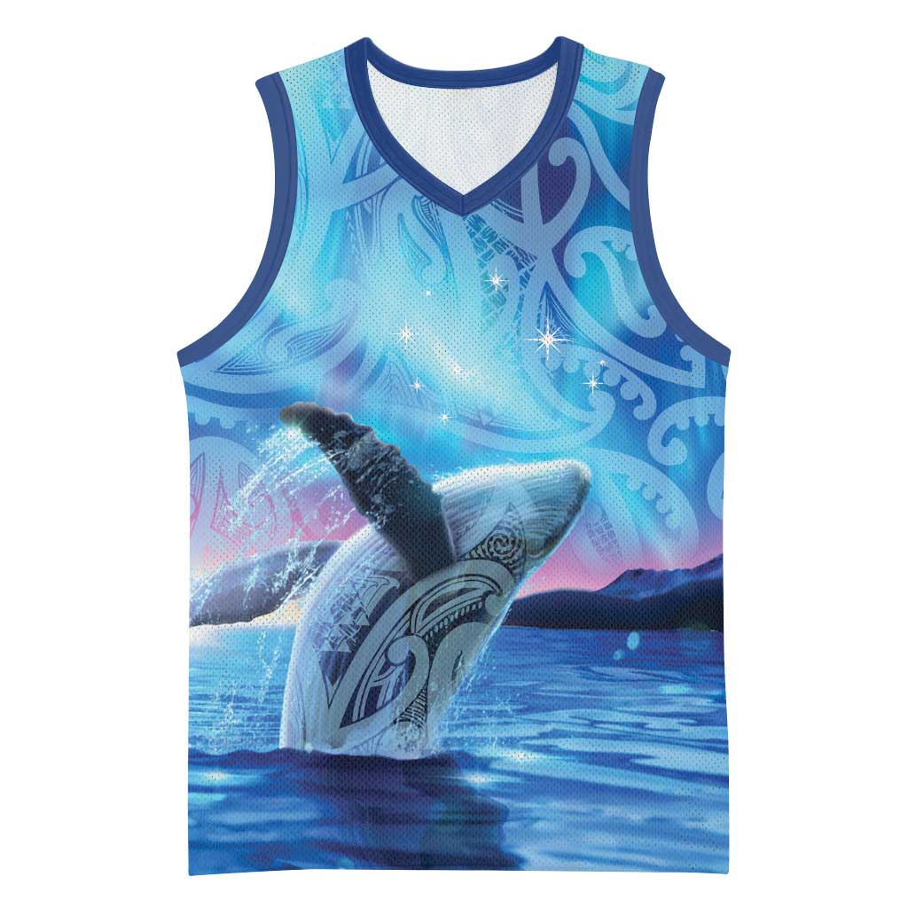 New Zealand Matariki Humpback Whale Basketball Jersey Paikea Maori New Year Blue Galaxy